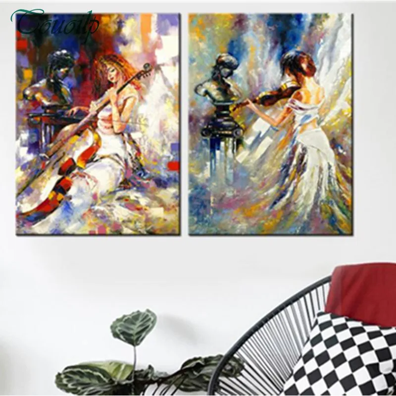2 шт./компл. скрипке девочка Портрет холст для алмазной живописи DIY мозаичная