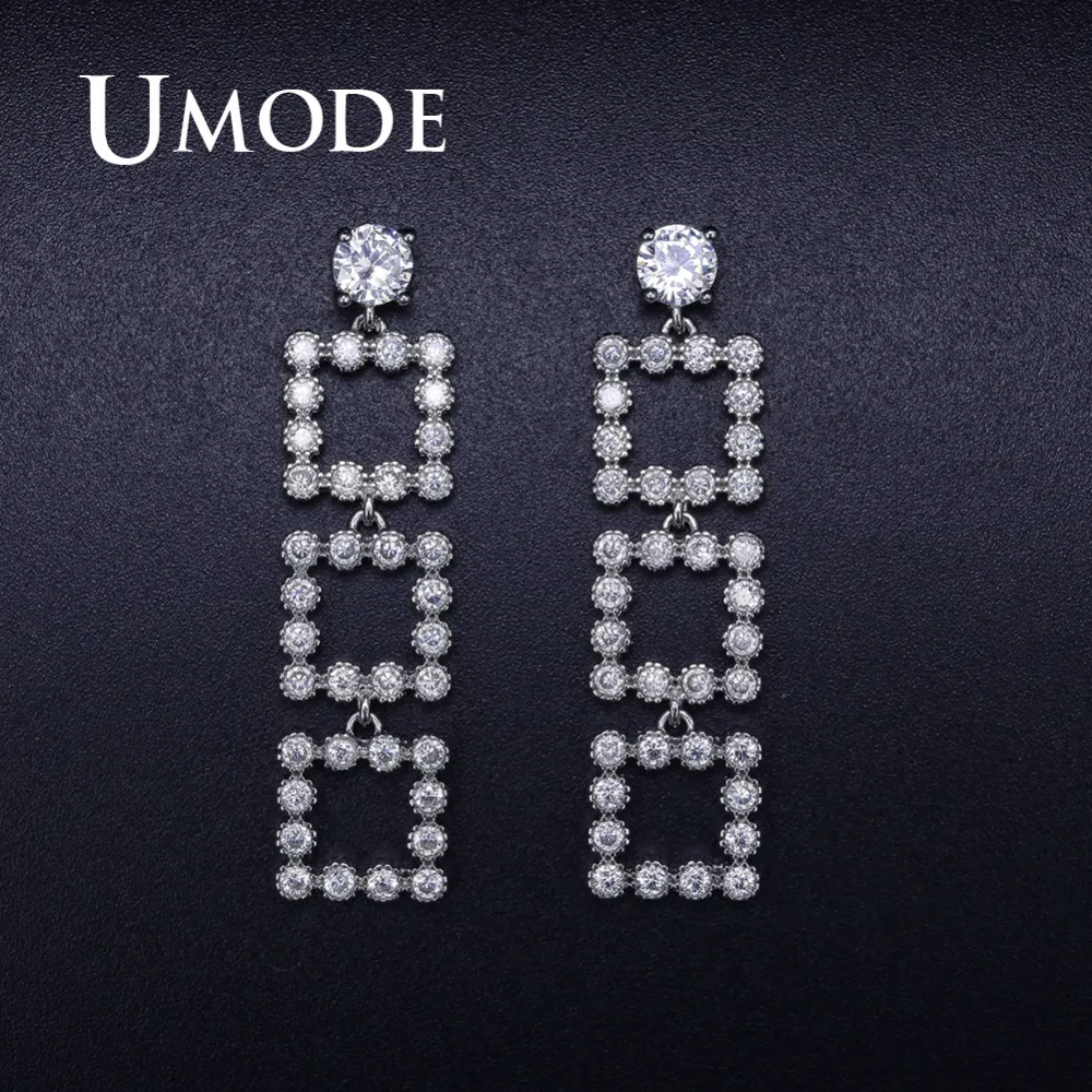 Женские квадратные серьги подвески UMODE круглые вечерние ювелирные изделия с