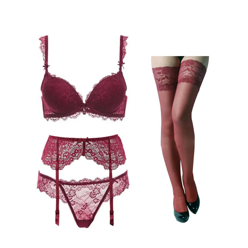 Wine Red Varsbaby женские сексуальные три четверти пуш-ап нижнее белье на косточках наборы бюстгальтеров 4 шт./лот - Цвет: Wine Red