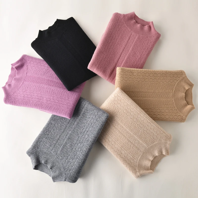 2019 New style Women's Knitted Half sleeve Sweater high collar Slim Solid 100% Wool color Pullover Free Shipping | Женская одежда