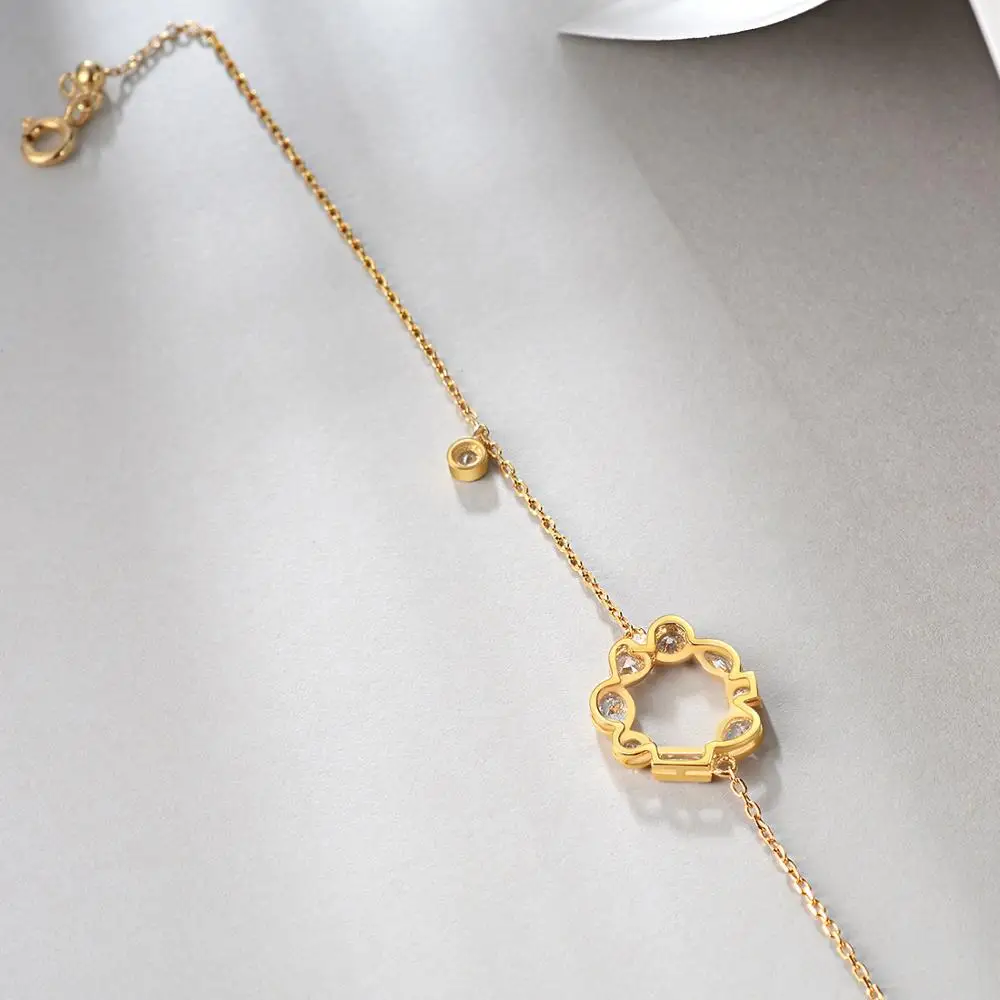 E Jewellry 925 Sterling Silver Bracelets for Women 18K Gold Plated Hollow Round Chain Link Bracelet Brand Design Fashion