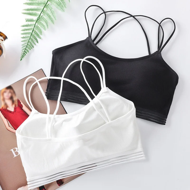 Однотонный белый черный женский сексуальный ребро эластичный бюстгальтер топы