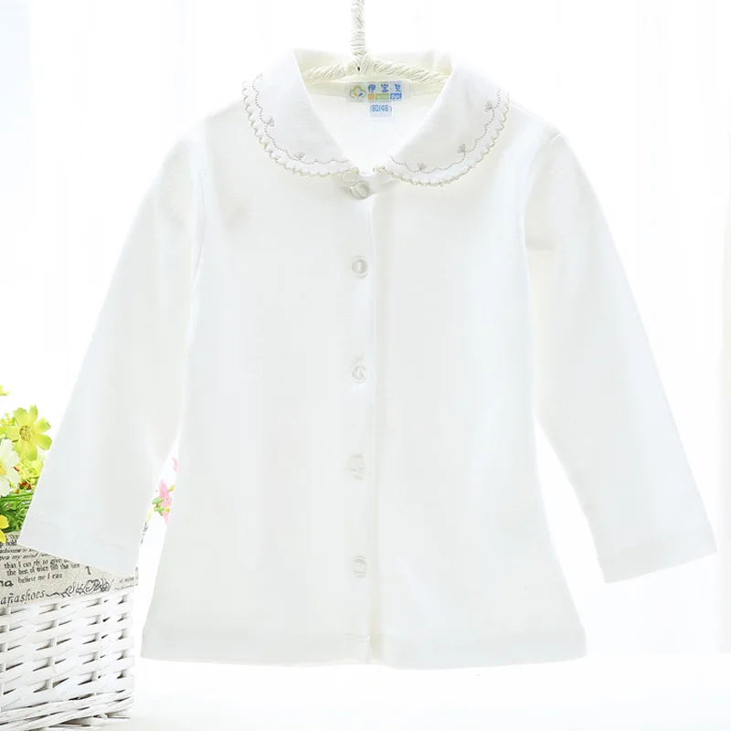 Baby clothes embroidery cute neck girls t shirt long sleeves white baby children clothing t-shirt kids | Мать и ребенок