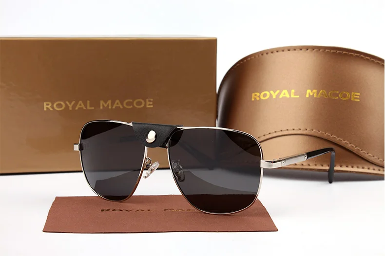 ROYAL MACOE мужские поляризованные солнцезащитные очки Брендовые дизайнерские металлические кожаные украшение для рамки солнцезащитные очки сплав ретро солнцезащитные очки