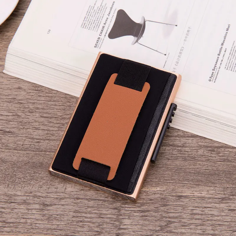 A-gold Бизнес Алюминиевый футляр для карт мужской модный RFID кошелек всплывающий парча продукт держатель карт высокое качество путешествия бандаж RFID чехол - Цвет: A-gold