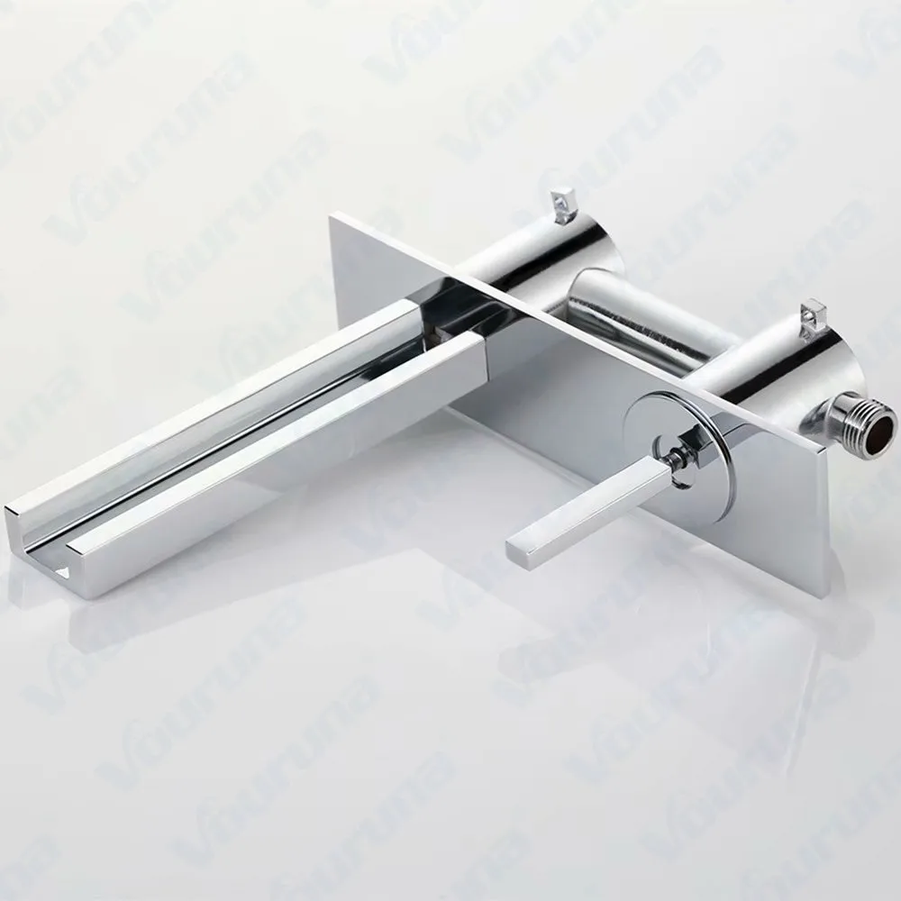 Vouruna Square Style Waterfall Basin Faucet Wall Mounted Bathroom Sink Mixer Tap Vessel Spout Set Chrome | Обустройство дома