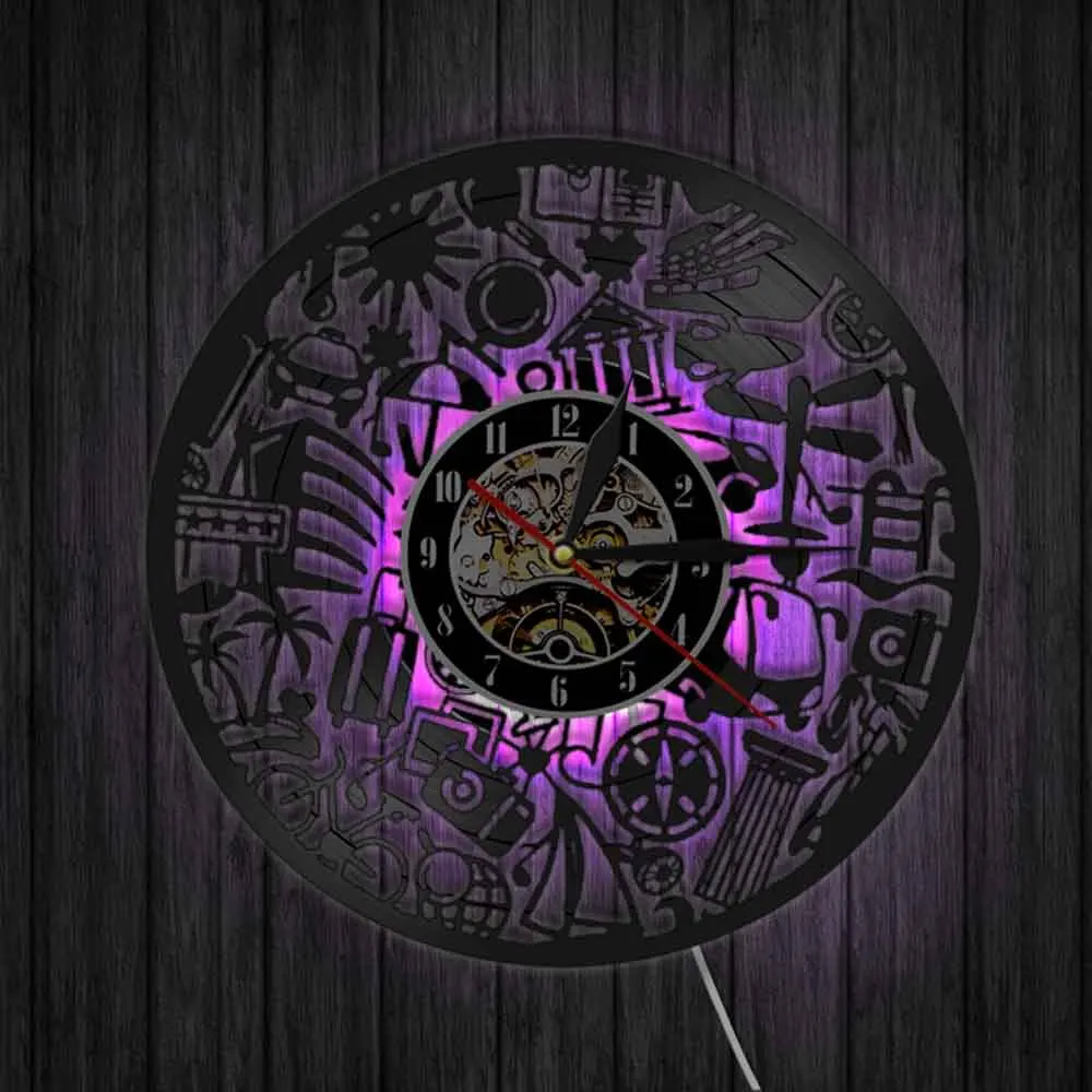 

Travelling Themed Vinyl Record Wall Clock 12" Travelling Travel Tourism Modern Design 3D Watch Wall Clock Art Home Decor