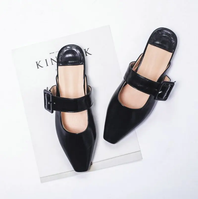 Мюли женские с острым носком туфли на плоской подошве без застежки лоферы