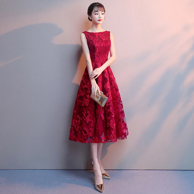 Robe De Soiree, красное вино, кружево, вышивка, без рукавов, а-силуэт, вечерние платья, для банкета, элегантные, вечерние, для выпускного вечера, LF189