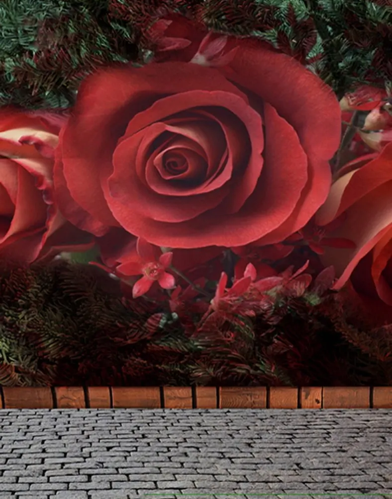 

5x7ft Brick Floor Red Flowers Photography Backdrops Photo Props Studio Background