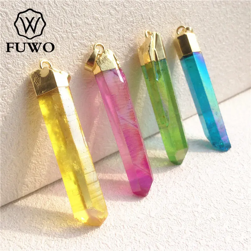 FUWO Aura Хрустальный точечный кулон многоцветный кварц с 24 каратным золотом