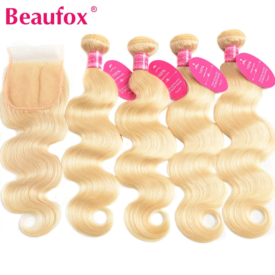 Beaufox 613 блонд 4 пучка с закрытием перуанские волнистые человеческие волосы Remy