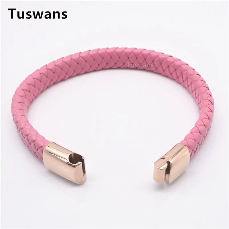 Новый розовый плетеный браслет из натуральной кожи с магнитной застежкой нержавеющей стали цвета розового