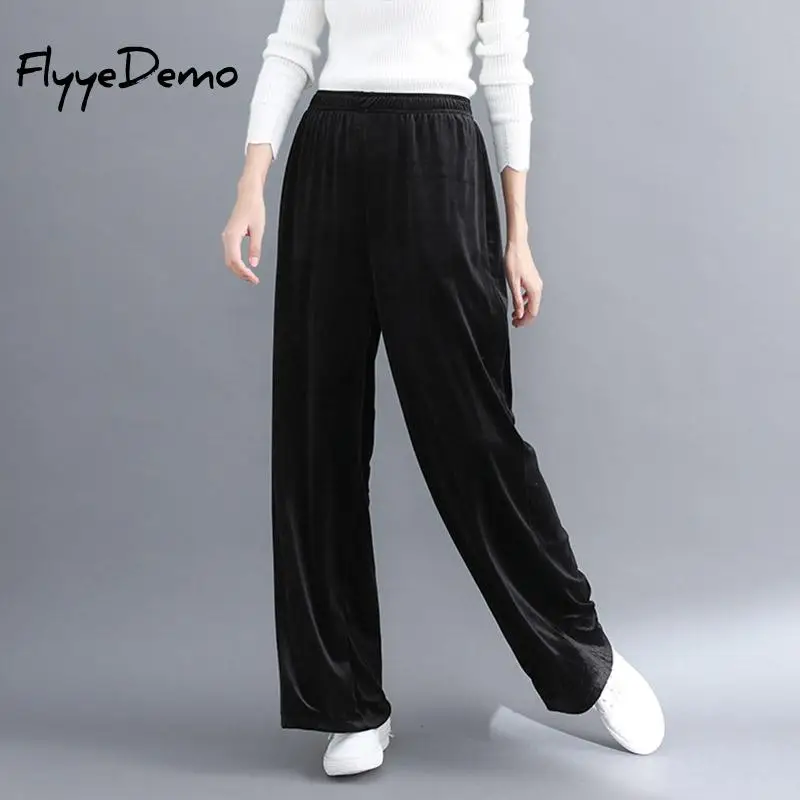 2020 осень-зима женское брюки свободная талия сплошной Цвет бархатные с широкими