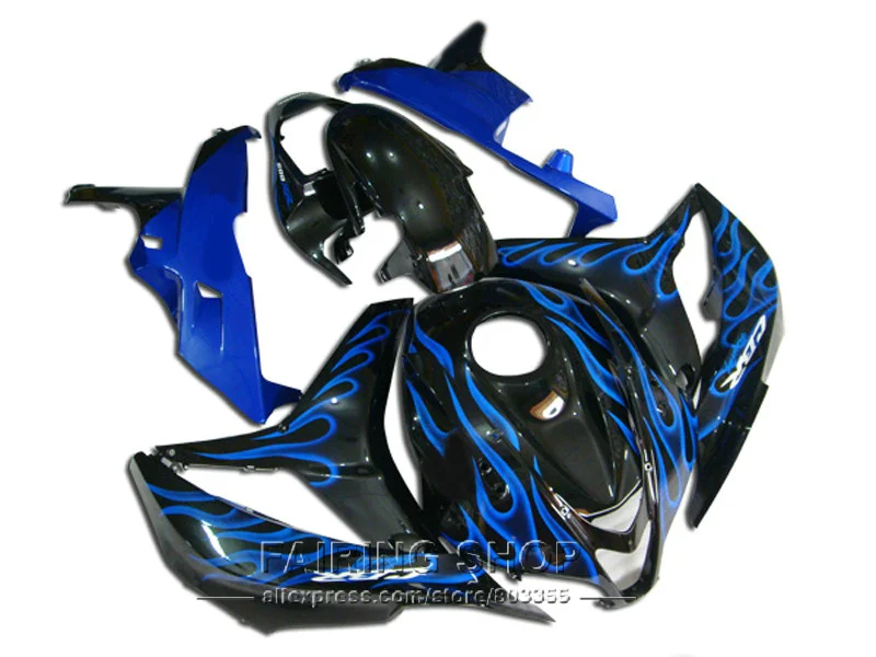 Комплект обтекателей с черной росписью для Honda CBR600RR 2007 08 (blue flame ) cbr 600rr 07 2008