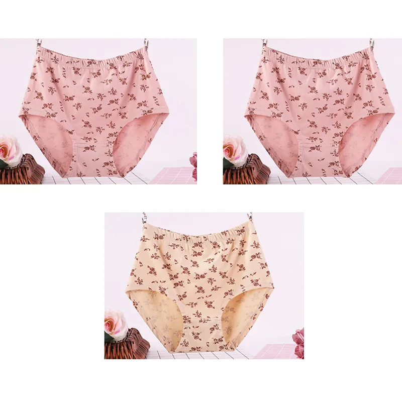 pink X 2 skin 3 шт./лот, женские дышащие трусы большого размера с XL-6XL цветочным принтом, хлопковые трусы с высокой талией, нижнее белье 3361 - Цвет: pink X 2 skin