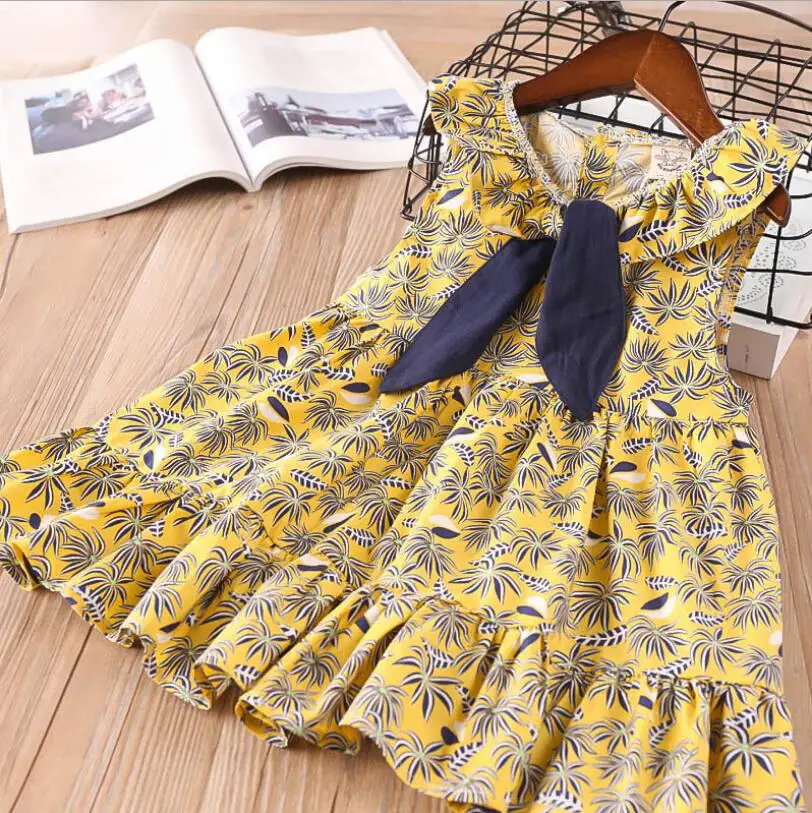 Новое летнее платье для маленьких девочек с принтом Милая одежда принцессы детей
