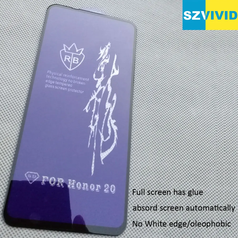 Полноэкранный клей закаленное стекло для Huawei Honor 20 Pro 2.5D округлые олеофобные