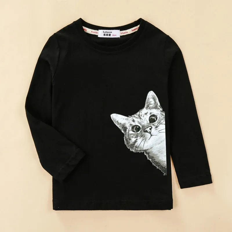 Котенок футболка для девочек детская хлопковая одежда с длинными рукавами