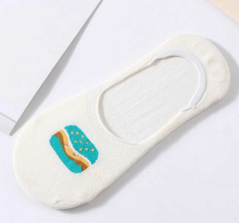 Магазин CRAZY FLY новые хлопковые низкие женские Носки с рисунком яйца гамбургера