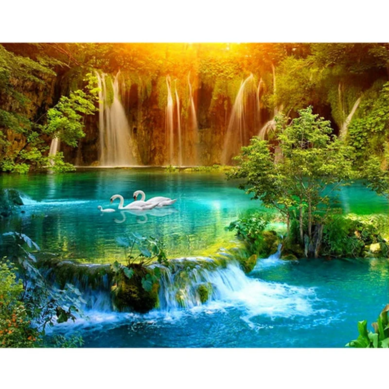 As shown Водопад, 5D, алмазная живопись озеро, лебедь, вышивка крестом, 3d картины, полная, алмазная вышивка, алмаз, рукоделие, ремесло - Цвет: As shown
