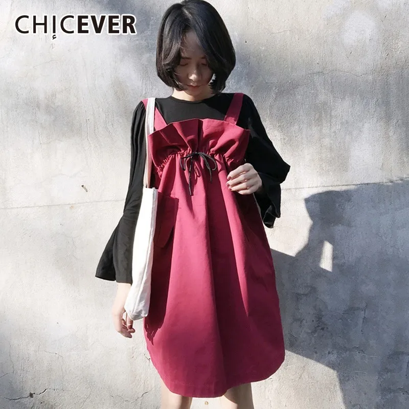 CHICEVER/комплект из двух предметов черные топы с круглым вырезом и расклешенными
