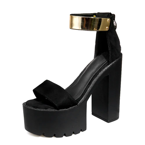 black shoes Gdgydh/женские босоножки на платформе; модная блестящая черная замшевая обувь; женские летние вечерние удобные на квадратном каблуке - Цвет: black shoes