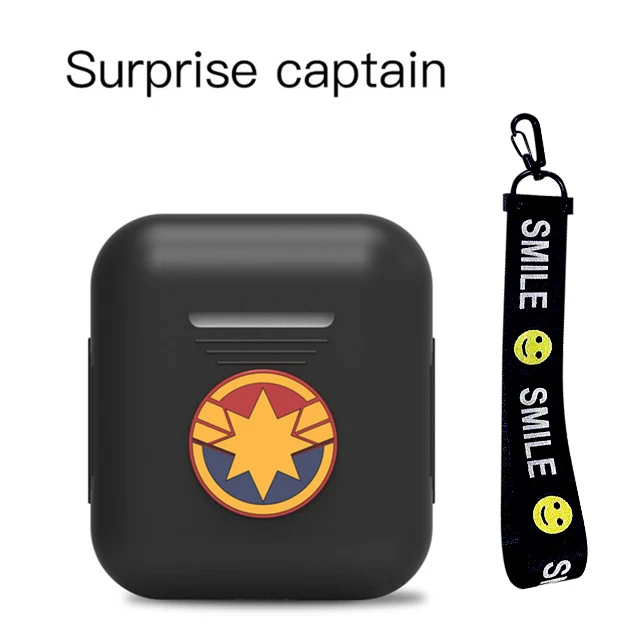 Captain Marvel Rope Мягкие силиконовые bluetooth наушники чехол с героями мультфильмов Marvel для Apple AirPods ультра-тонкий милый защитный чехол для AirPods зарядная коробка - Цвет: Captain Marvel Rope