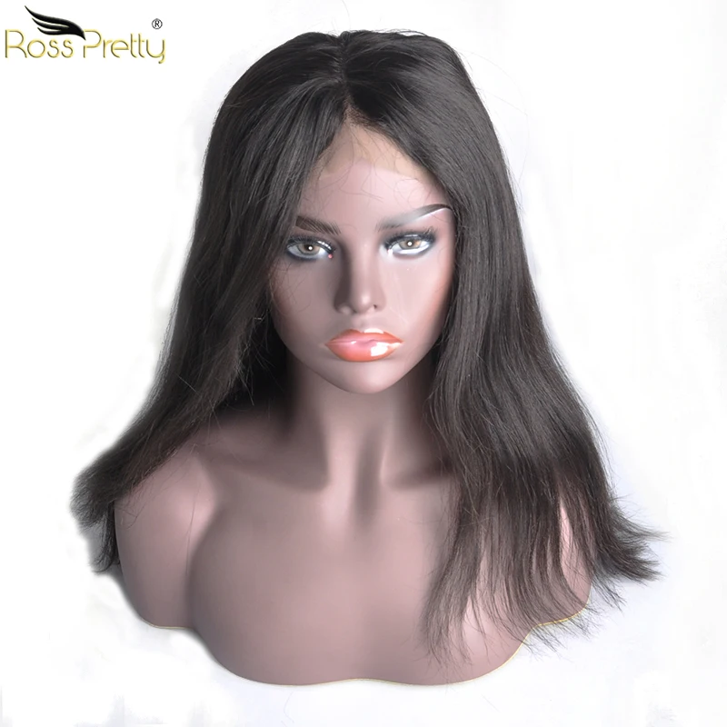 Ross Pretty remy волосы полный парик шнурка натуральный цвет черные детские с