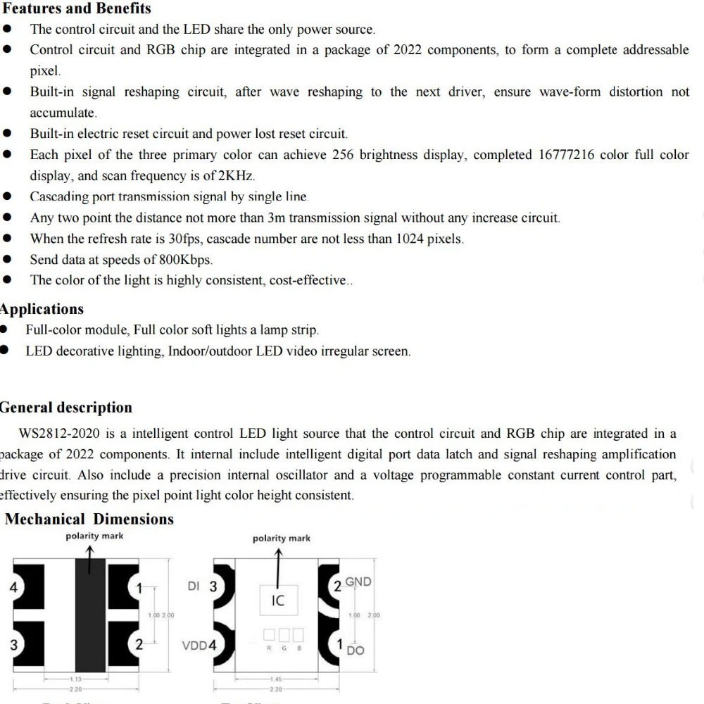 10 шт. 1000 WS2812B 2020 (4 контакта) SMD мини светодиодный чип прибор приемно Digital RGB полный