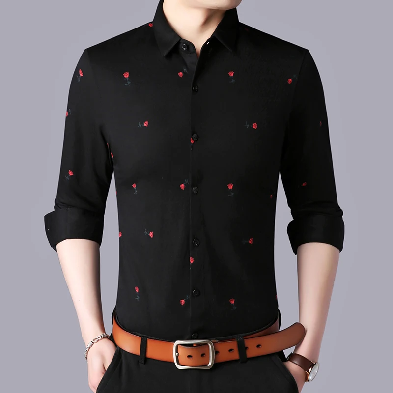 2018 осень Для мужчин рубашки Новые поступления Slim Fit Мужские с длинным рукавом
