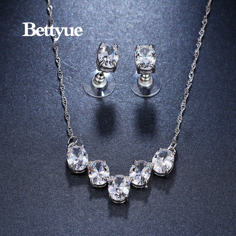 Bettyue Brand Charm Fashion Jewelry Sets AAA Zircon White Gold Color Oval Shape For Woman Simple Wedding Party Gift | Украшения и