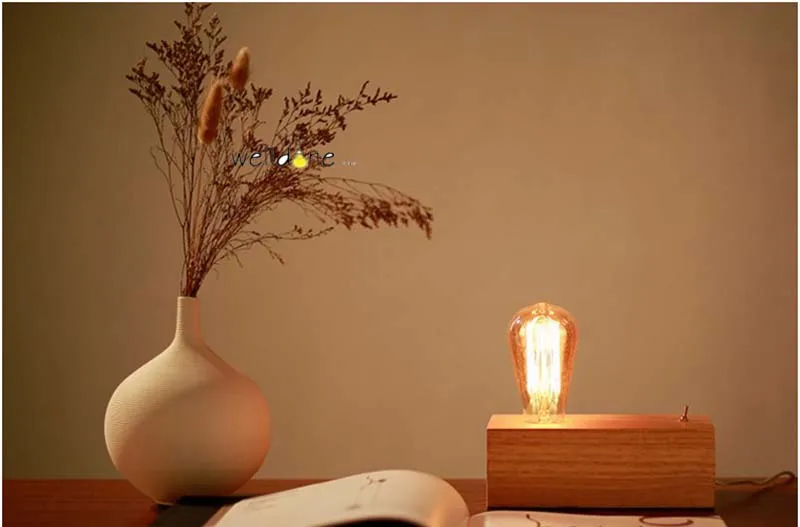 Античная медь простой E27 Эдисон лампы Деревянный Ретро Спальня ночной Светильник