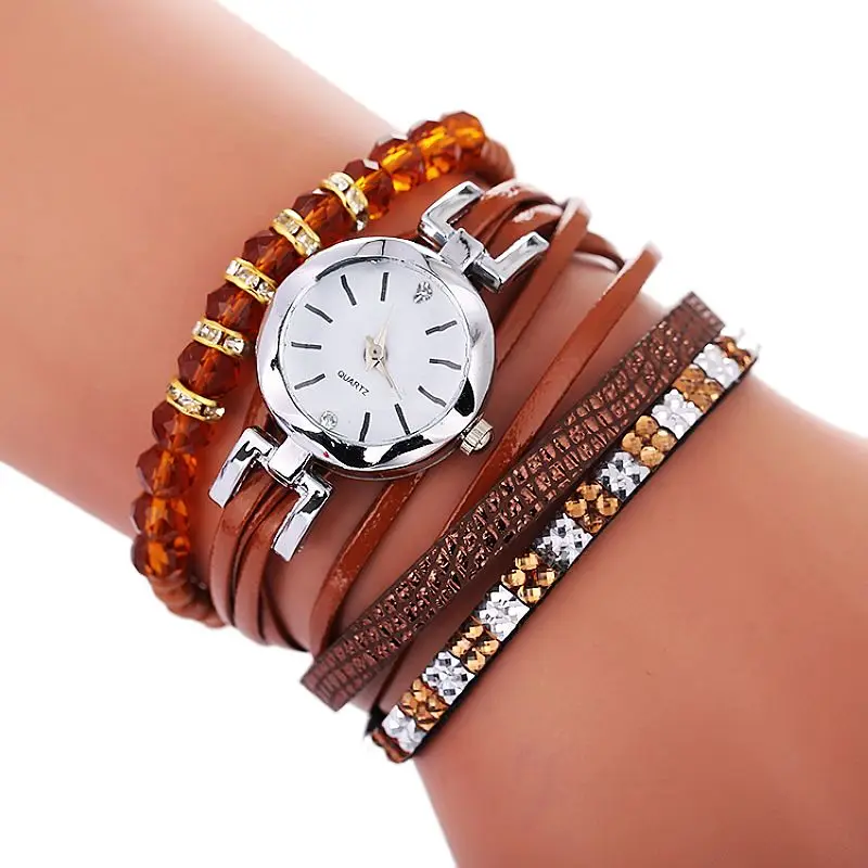 100 шт./лот Элегантные женские кожаные часы с кристаллами повседневные наручные
