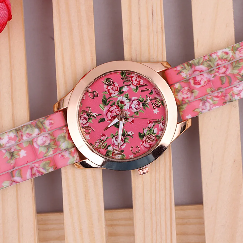Montre femme, женские часы для отдыха, аналоговые кварцевые наручные часы, простые повседневные женские часы с цветочным узором, женский браслет