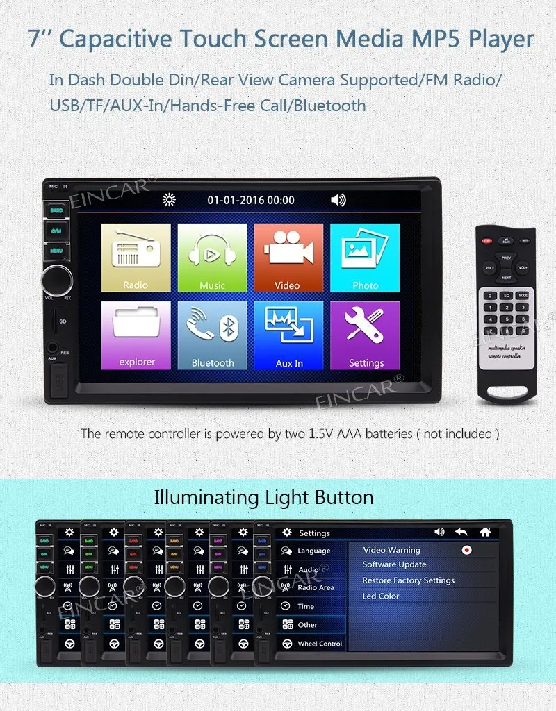 Двойной Дин стерео 7 ''в тире аудио автомобиля mp5 плеер Bluetooth рулевое колесо