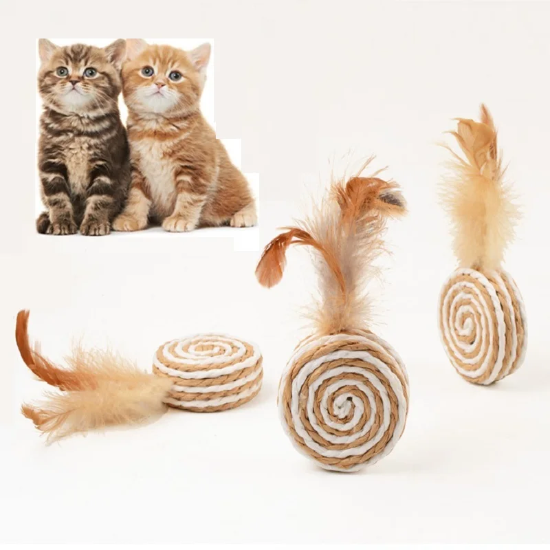 Кошка котенок сизаль мяч игрушка Смешные для кошек и котят Когтеточка игра