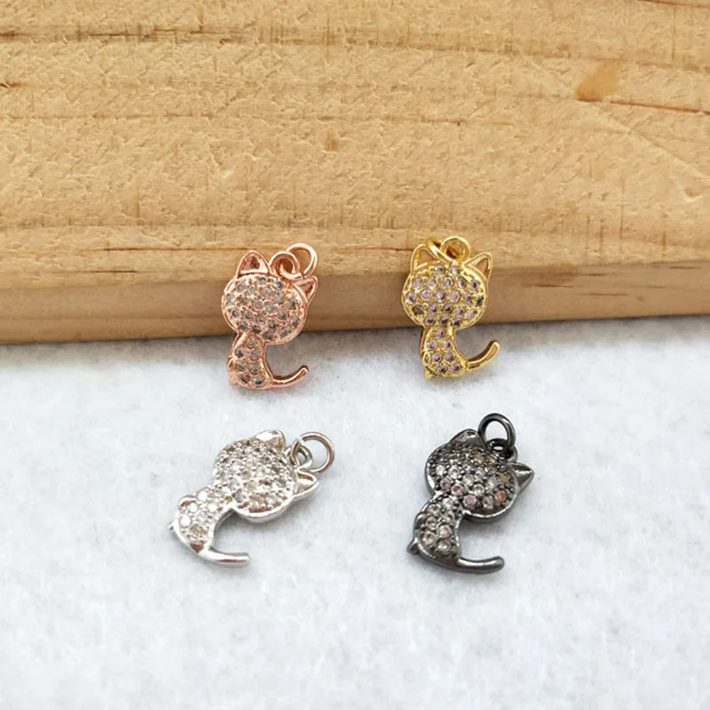 

10 Pieces Tiny CZ crystal Cat shape Charm Jewelry CZ zircon Stone Micro pave Pendant Finding DIY necklace for women PD940