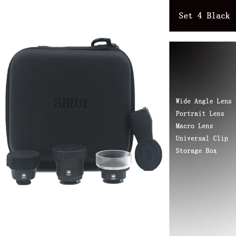 set 4 black Sirui Внешний Мобильный объектив высокой четкости SLR Зеркало Набор макро портрет широкоугольный Рыбий глаз универсальный для iphone samsung huawei - Цвет: set 4 black