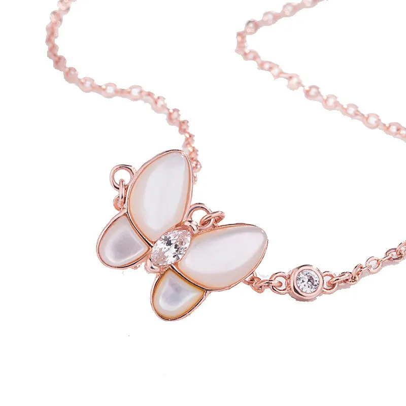 Белый Природный Shell подвеска кристальная бабочка 925 пробы серебро женское