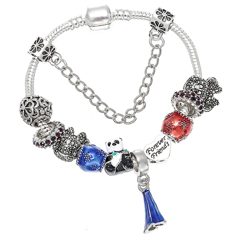 SL027-Silver 925 модные серебряные браслеты с героями мультфильмов «Любовь Винни», «Медведь», бусинки тигра, «ИА», очаровательные браслеты для женщин, браслет и браслеты, подарки - Окраска металла: SL027-Silver
