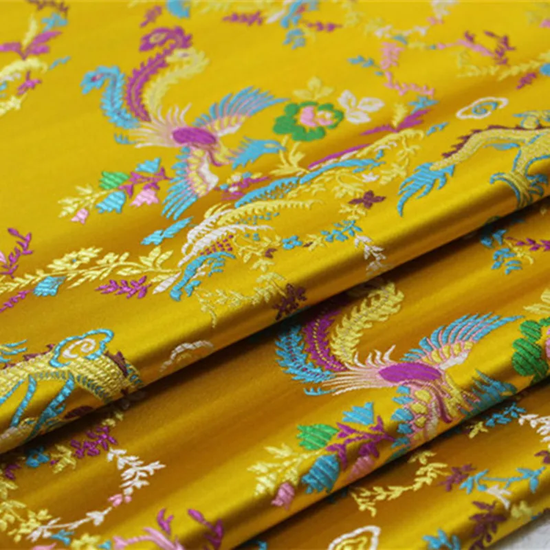 CF522 Red/Golden/Pink Dragon &amp Phoenix Embroidered Brocade Fabric Chinese Silk Stain For Couple's Wedding Clothes |