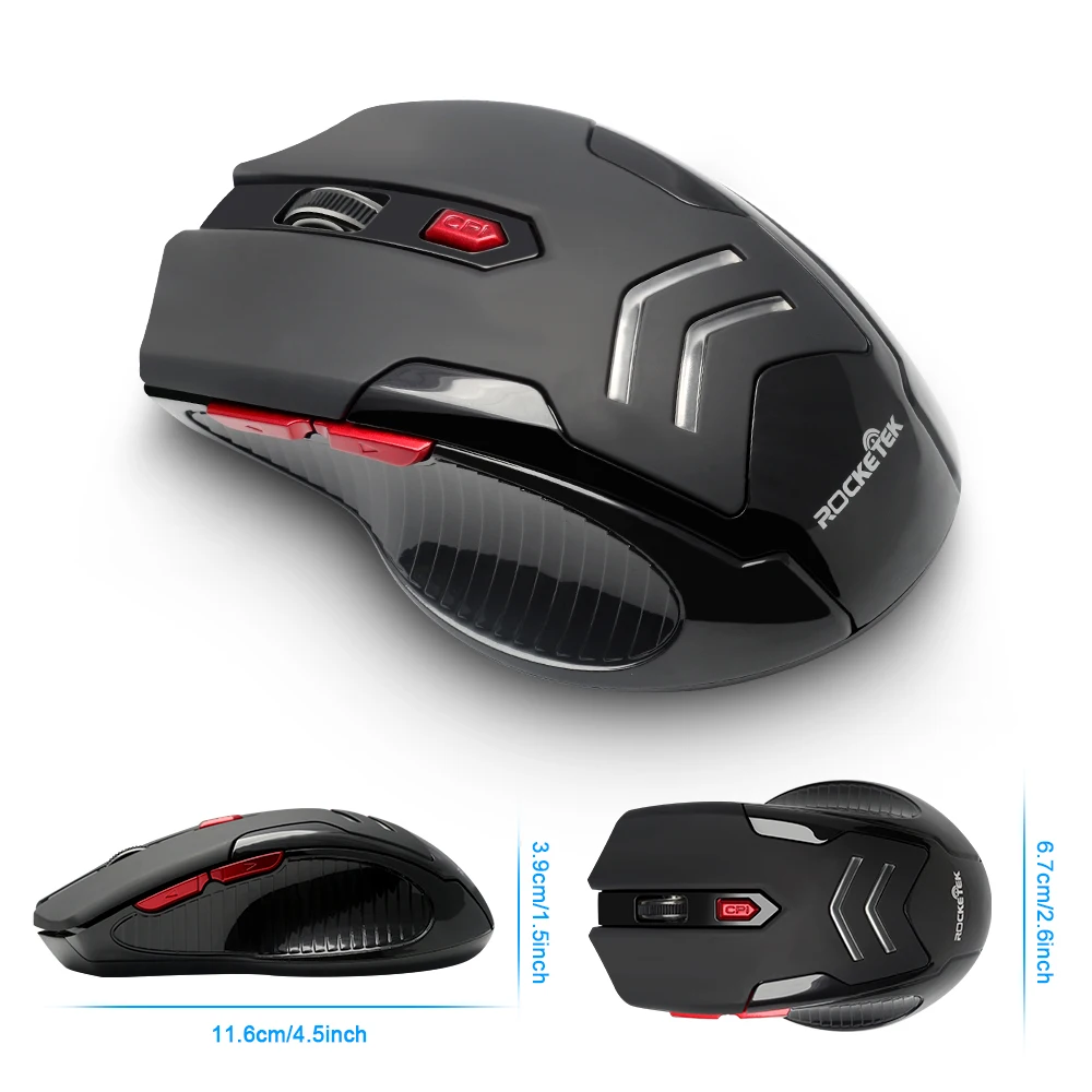 Rocketek USB Беспроводная игровая мышь 1600 dpi 6 кнопок эргономичный дизайн для 2 4G