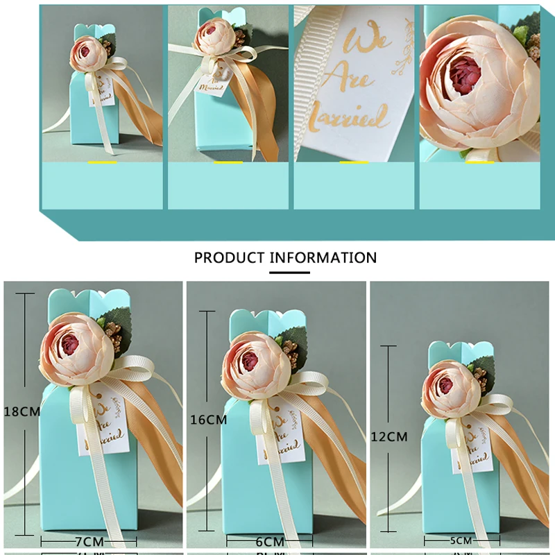 20 штук Tiffany DIY Свадебные украшения конфет Подарочная форма коробка для конфет с искусственным цветком лента зеленый лист Шоколад Papeer сумки