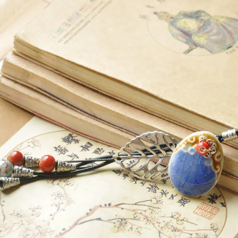 Длинные цепочки ожерелье керамический синий цвет бусы подвески чокер полые