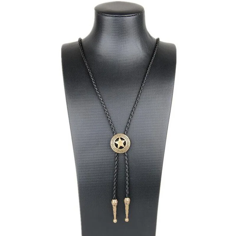 JINSE New American Neck Vintage Knitte Western Cowboy Bolo Tie Hollow Bola Shoestring Necktie Men Leather Necklace Fashion | Украшения и