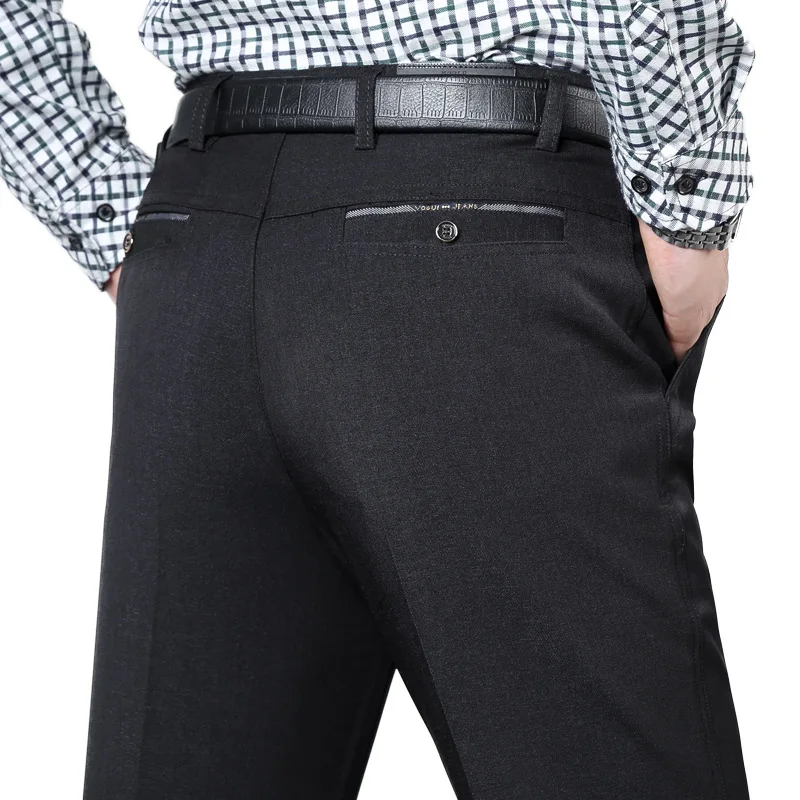 2018 Autumn Long Casual Pants Men Solid Black Straight Fit Office Formal Business Suit Trousers for Father Dad Middle Age | Мужская