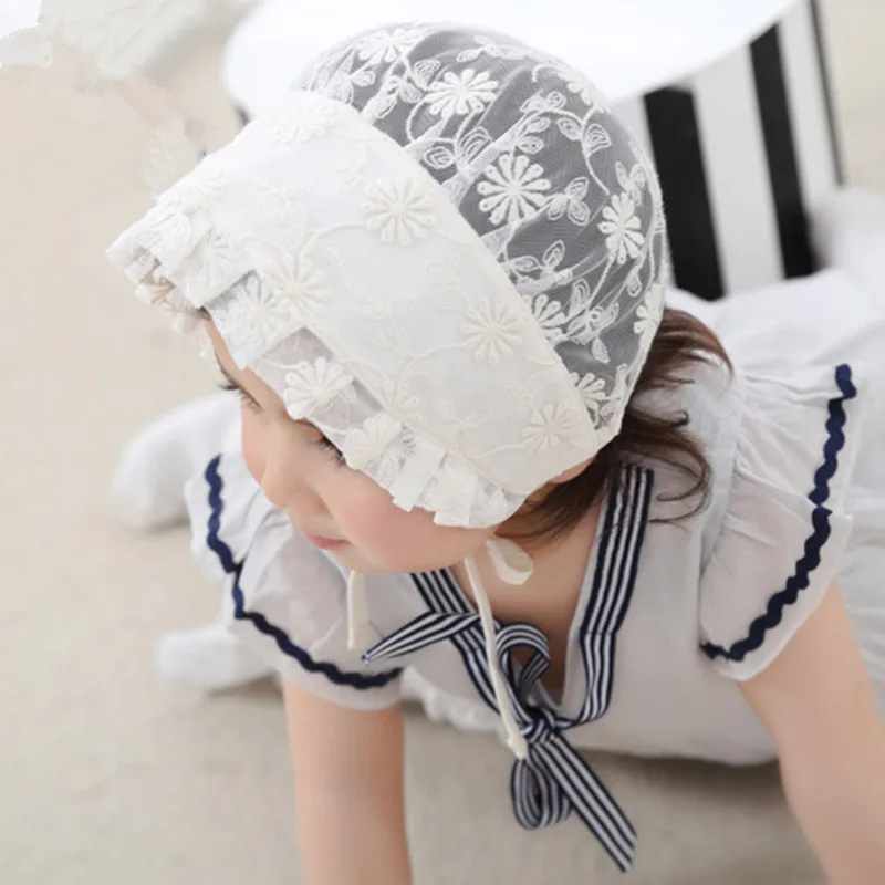 New Summer Breathable Baby Lace Flower Embroidery Court Hat Girls Cap Ties Princess Children Short Eaves Sun | Детская одежда и