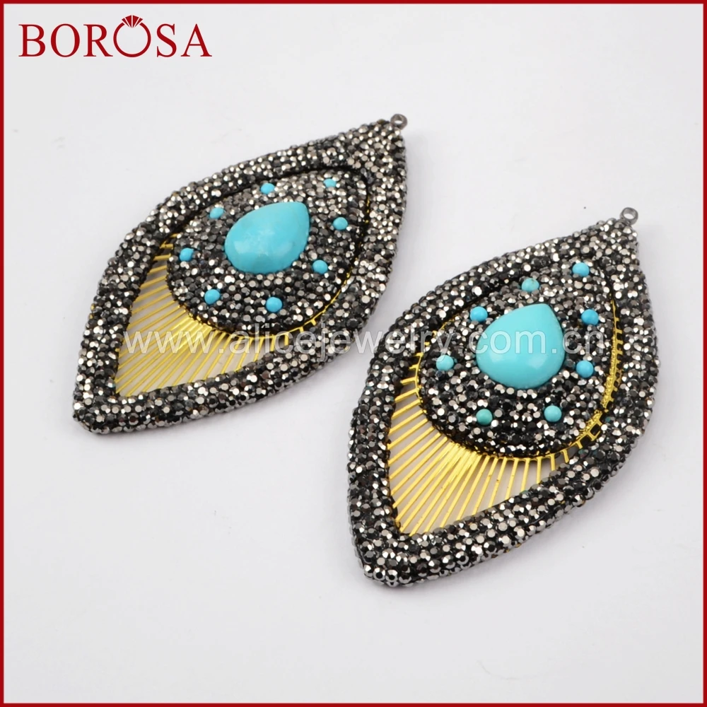 

BOROSA оставляет форму синий Howlite камень подвеска Бохо для женщин, друзовидный Камень Стразы выложены очарование для Drusy изготовления ювелирны...
