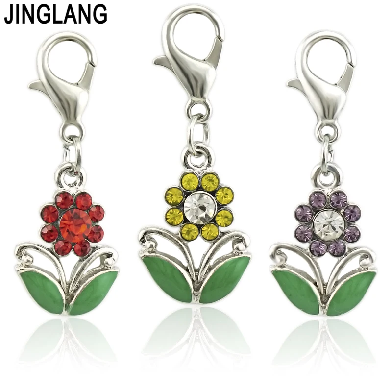 

JINGLANG Mix Colors Enamels Flowers Charms Pendant Rhinestone Crystal Enamel Flowers Pendant Charms 50 Pcs